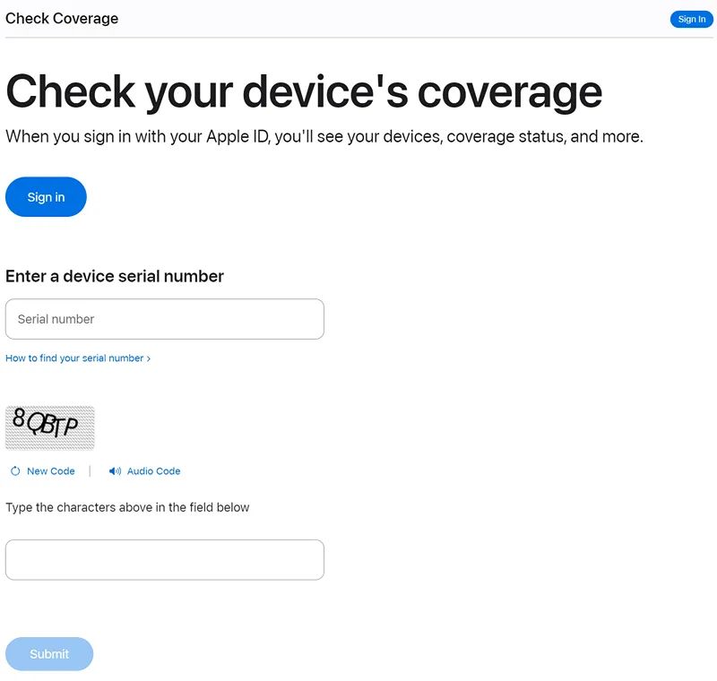 Check your device's coverage apple page