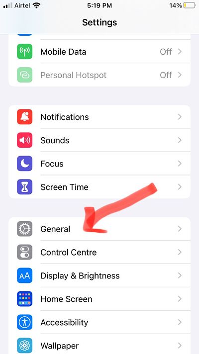 general tab on iphone