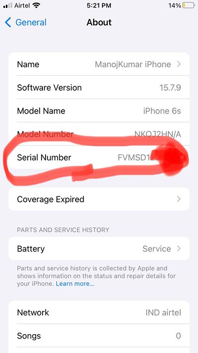 serial number of iphone