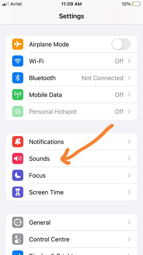 iphone settings tab in iphone 6s