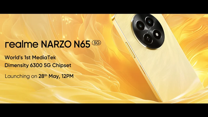 Realme Narzo N65 5G Launch: MediaTek Dimensity 6300, 6.67-inch Display, IP54 Rating, Dual-Camera, 5000mAh Battery, and 15W Charging